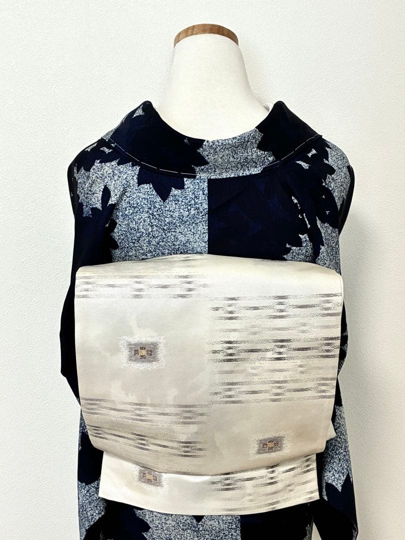 年末年始セール！　小紋　藍染　リーフ模様　裄67cm 正絹