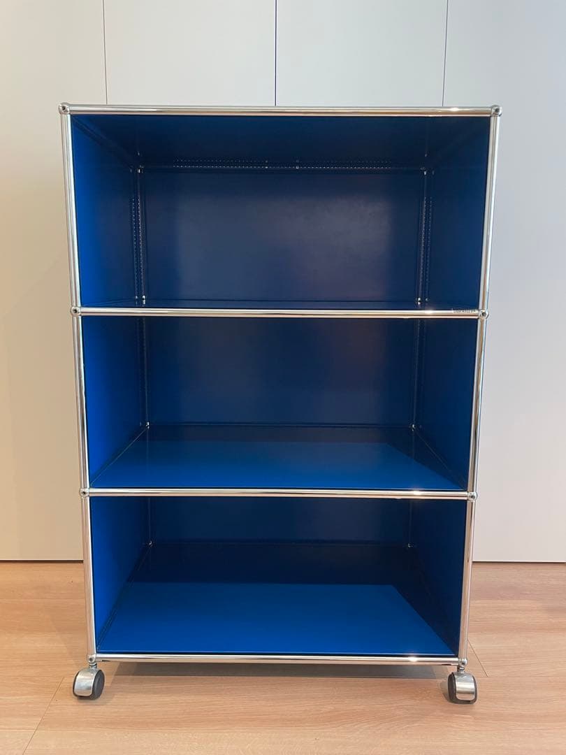 USMハラー　オープンシェルフ　1列3段　ブルー　キャスター付