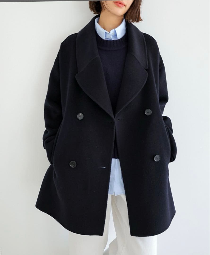 and me / evernavy ウールリバーPコート　ネイビー　M