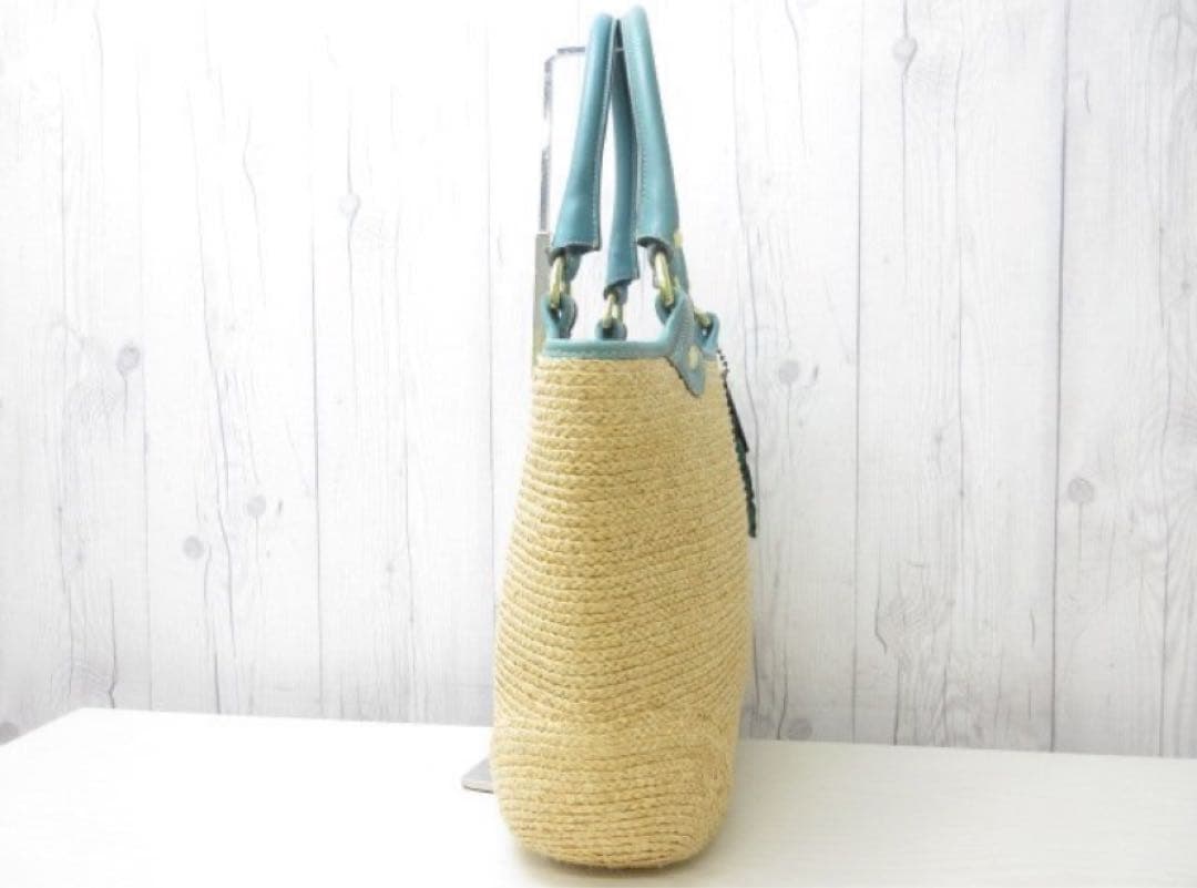 美品☆コーチ　かごバッグ　トートバッグ　レディース　レザー　ターコイズ