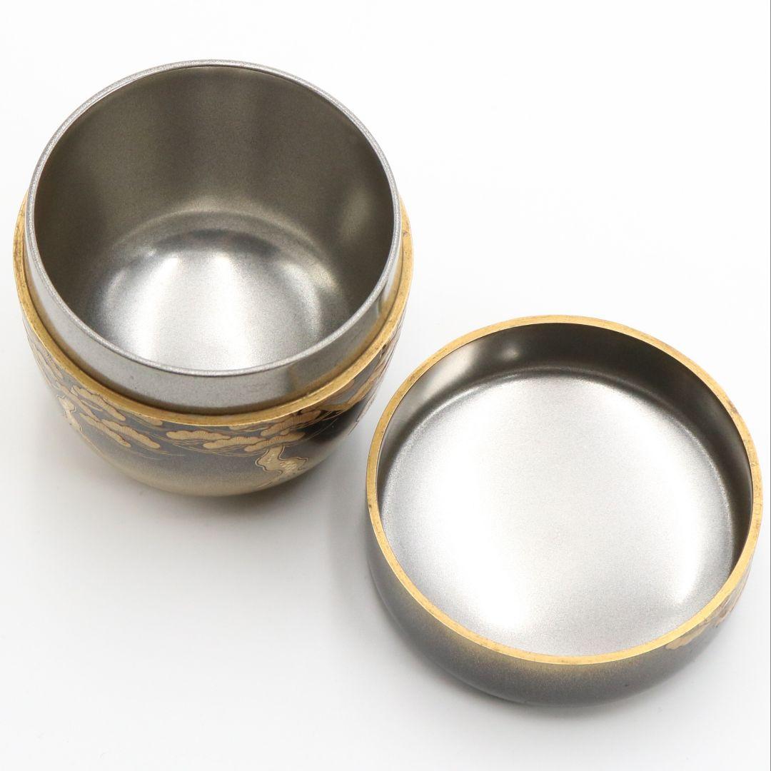 中村宗尹作 遠山に老松 大棗 内銀溜 金蒔絵 金梨子地 茶道具　IN358　Z1