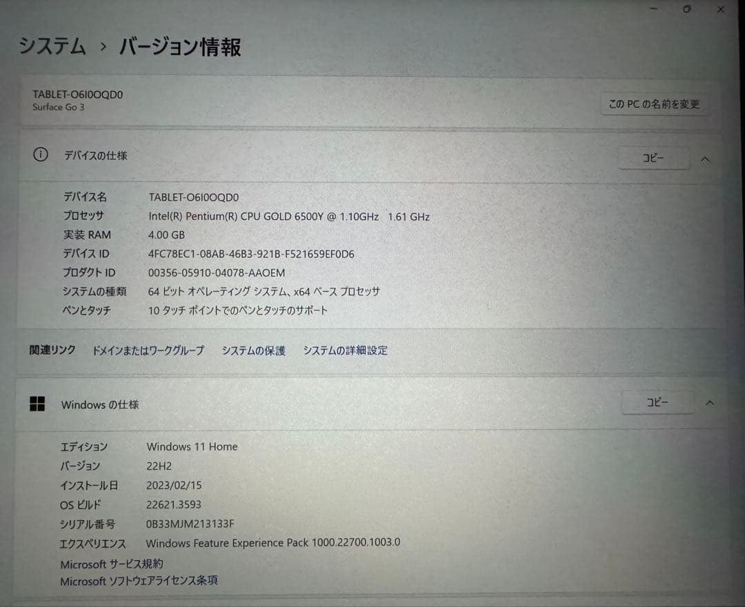 Windowsタブレット本体 Microsoft Surface Go3