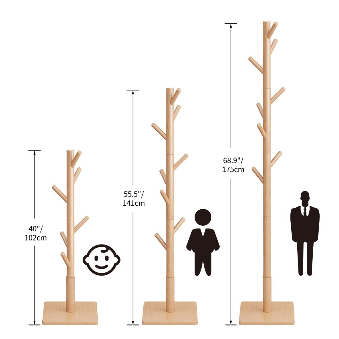 ☆木製ポールハンガーハンガーラック 落ちにくい 倒れにくい 調節可能