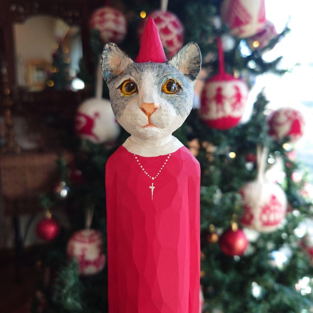 イソベサンタ　アニマルサンタ　ネコ　動物シリーズ　木彫りのサンタ　木製　新品＊＊