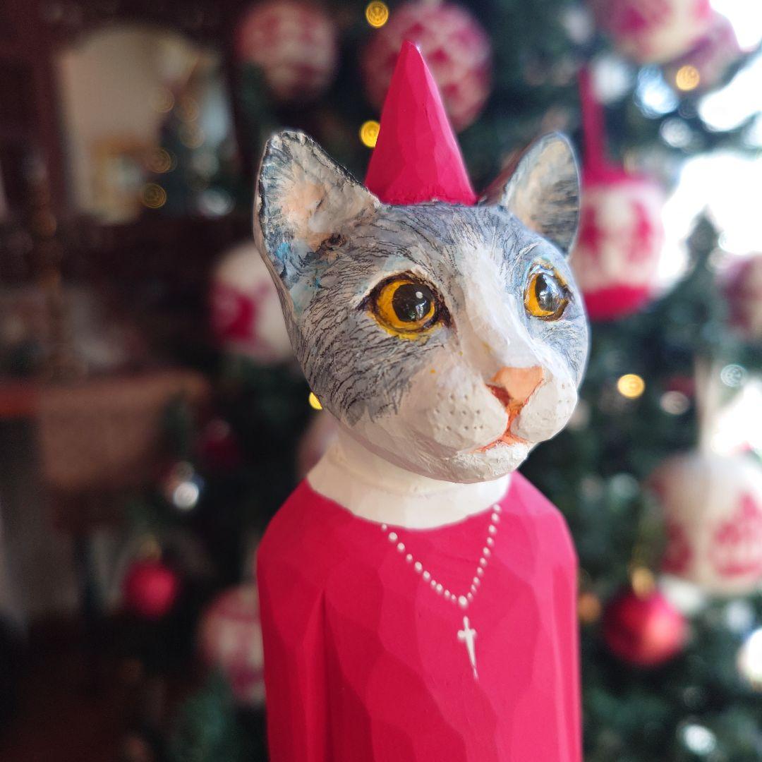 イソベサンタ　アニマルサンタ　ネコ　動物シリーズ　木彫りのサンタ　木製　新品＊＊