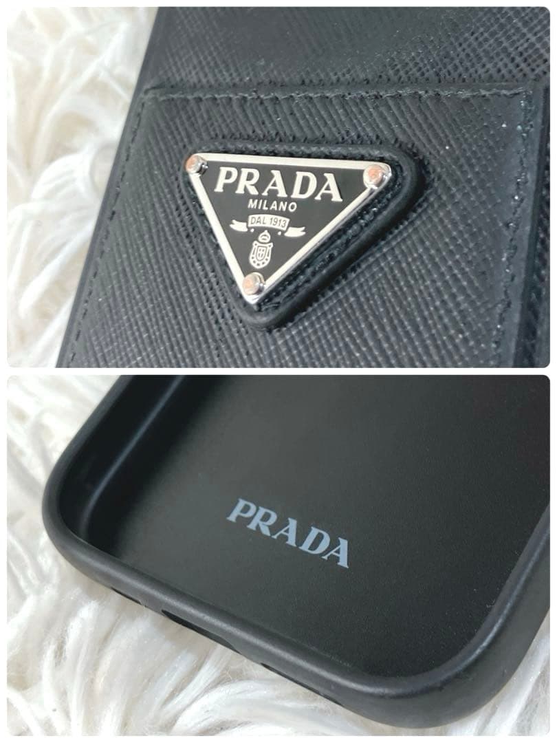 ✨プラダ iPhoneケース 14Pro プロ 三角ロゴ サフィアーノ レザー黒