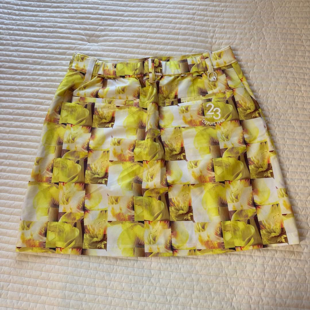 【超美品】 23区ゴルフ ロゴポロシャツ イエロースカート ゴルフウェア