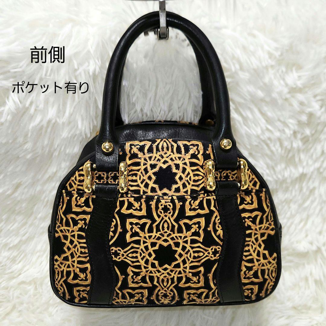 印傳屋 キナート 高級レザー ミニ ボストン ショルダーバッグ アラベスク 希少