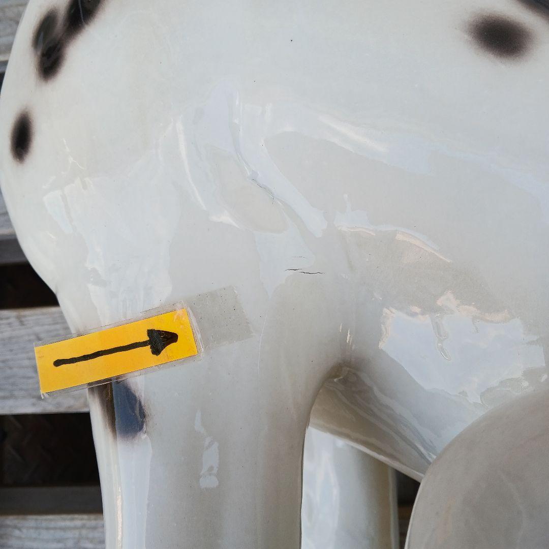 新品　陶器犬　大型犬　ダルメシアン　難有　オブジェ　置物　ホワイト　白色　高級品