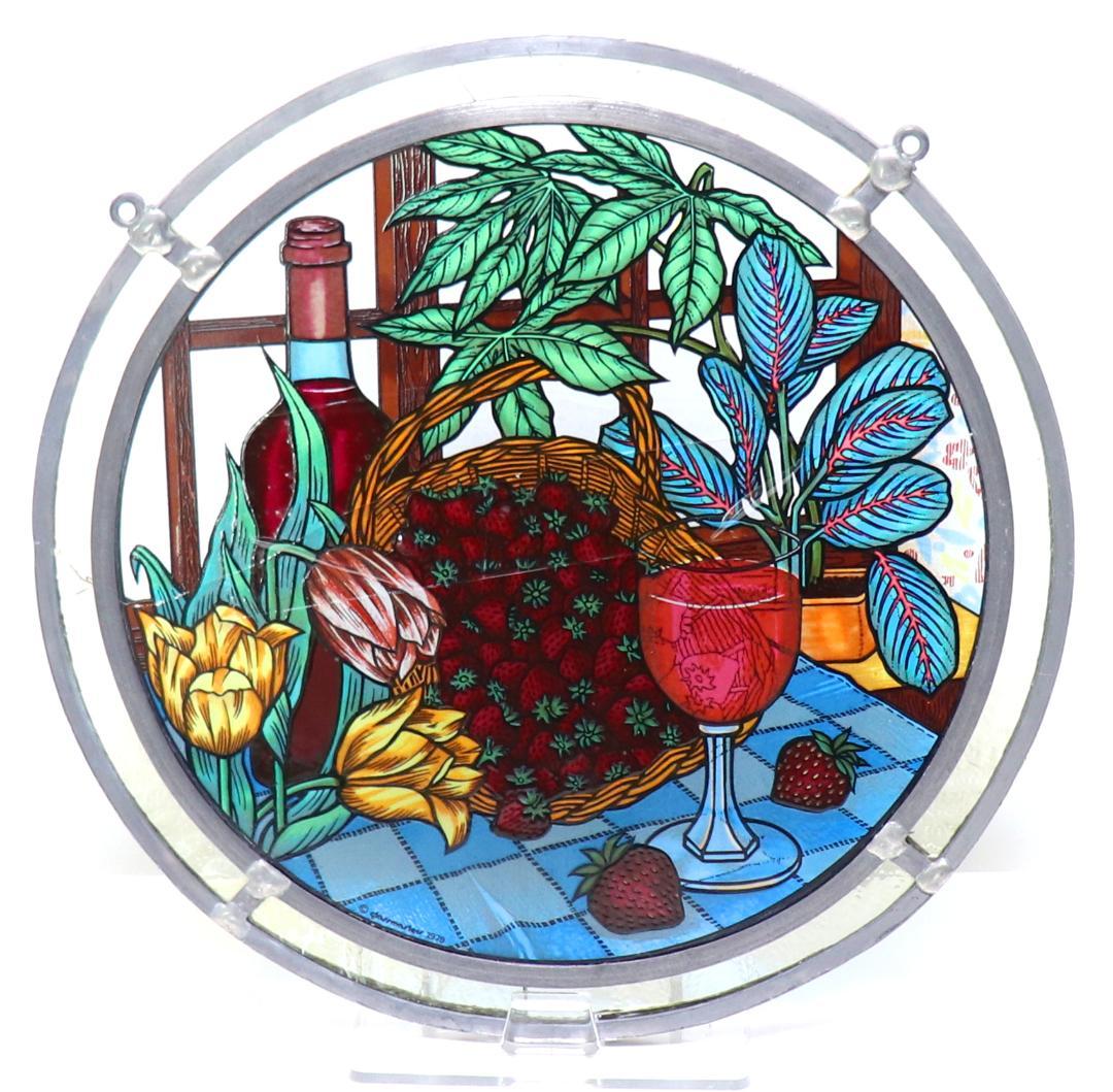 ストロベリーと赤ワイン ダブルリム製 ヴィンテージステンドグラス極稀少 初期作品