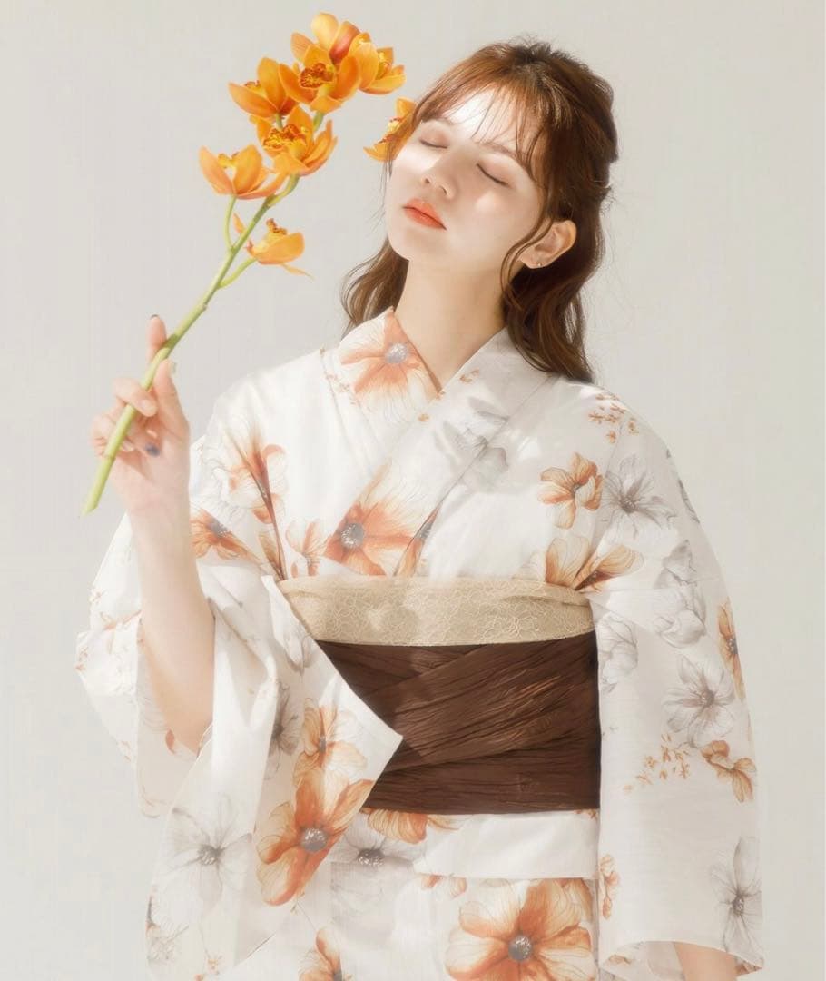 未使用　Dita 浴衣　オレンジ　ブラウン　茶色　兵児帯