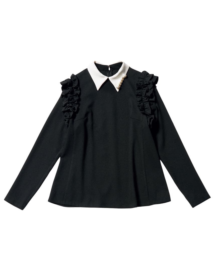 hue DAY TO EVENING ショルダーフリルブラウス パール装飾 36