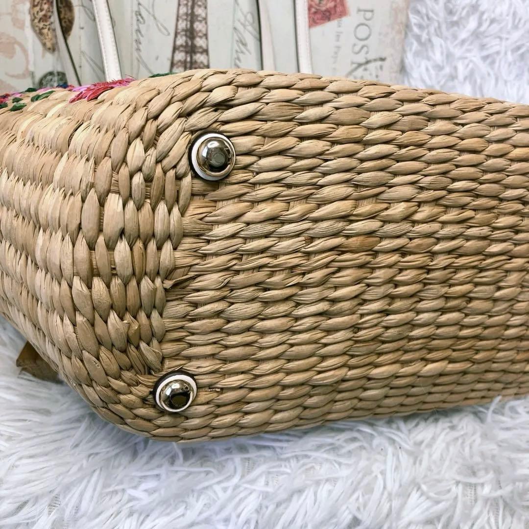 未使用 kate spade ケイトスペード かごバッグ ストロー フラワー