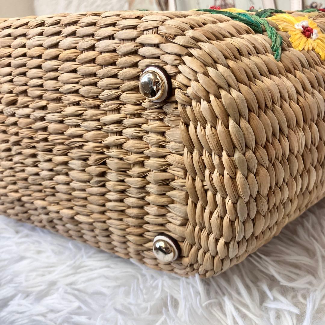 未使用 kate spade ケイトスペード かごバッグ ストロー フラワー