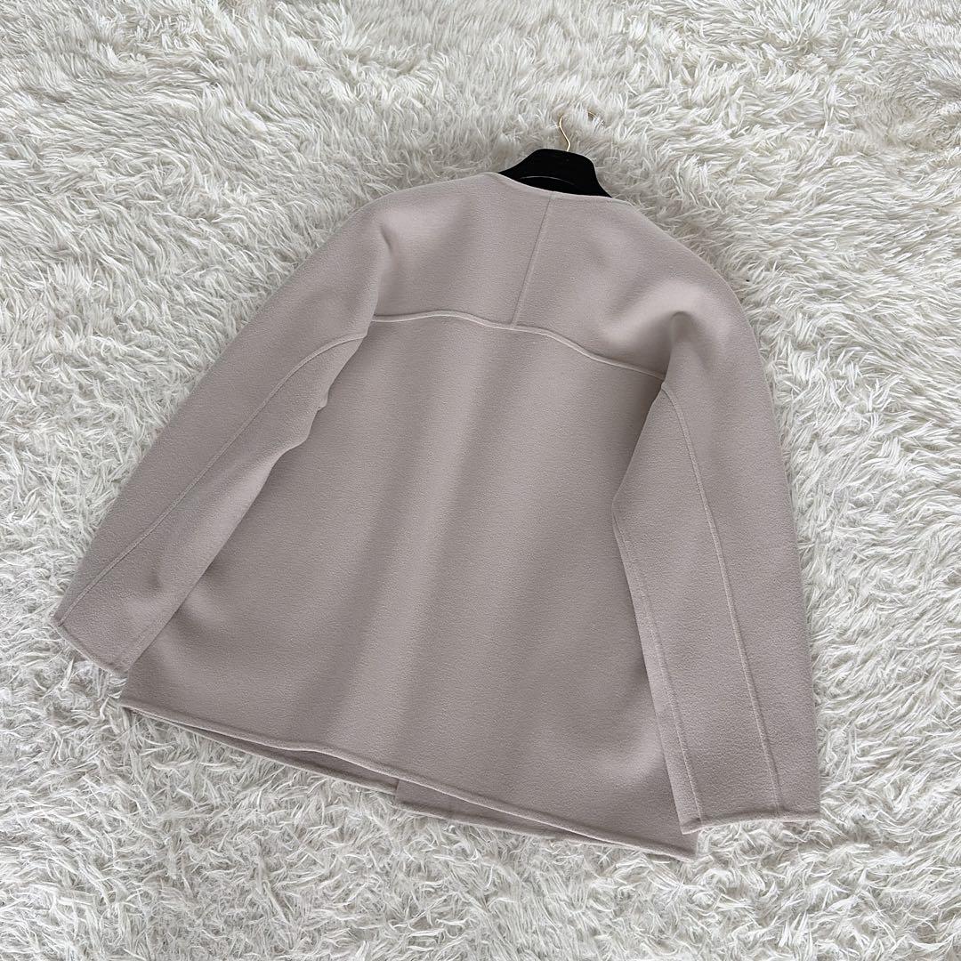 美品✨【ユナイテッドアローズ】リバー ノーカラー ショートコート グレージュ36