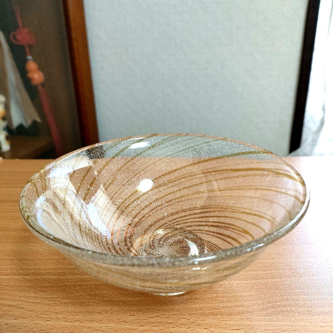 〈未使用〉山下璃風　義山　忘草　茶器　ガラス工芸　抹茶茶碗　茶道具【TY7】