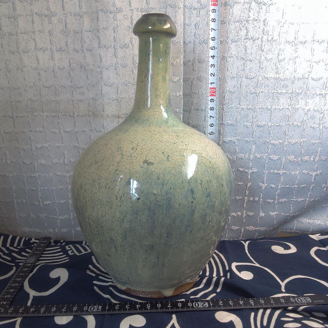 骨董２ 松代焼？青緑色の陶器瓶