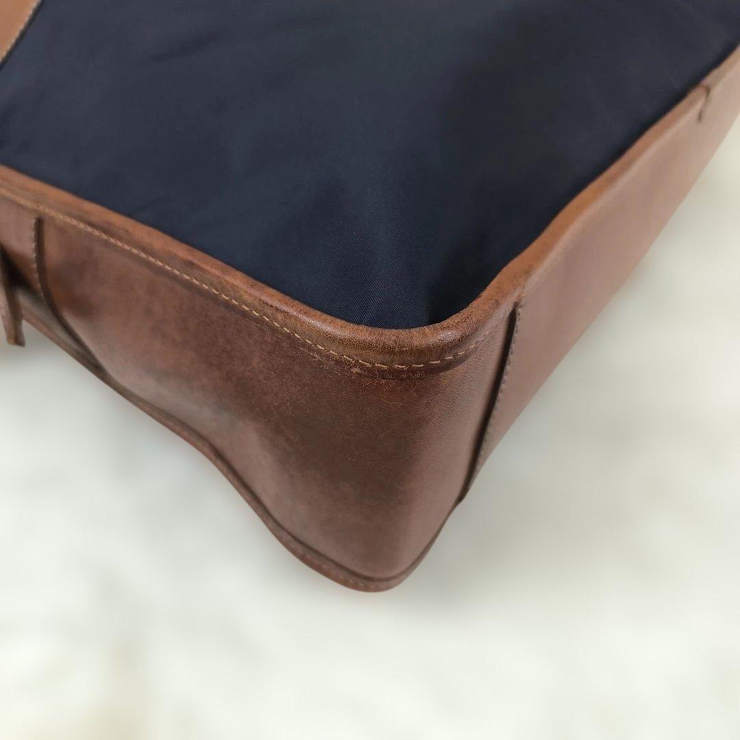 ✨極美品✨ フェリージ ブリーフケース ナイロン レザー 紺茶 B4可 1845