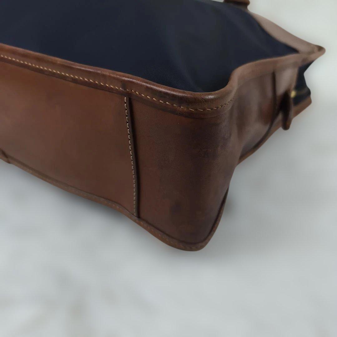 ✨極美品✨ フェリージ ブリーフケース ナイロン レザー 紺茶 B4可 1845