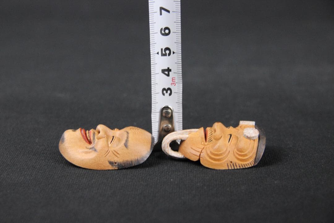 能面師 長澤草春作 能面形帯留 2点　飾り　額付 帯留 共箱 根付 FJ21-5