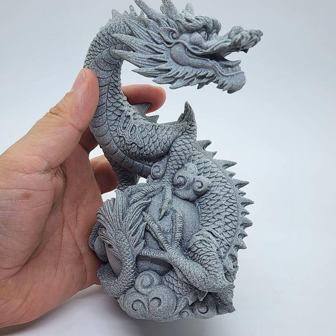 青砥石製 3本爪龍神様 守護の玉を抱く置物 風水アイテム 幸運招来