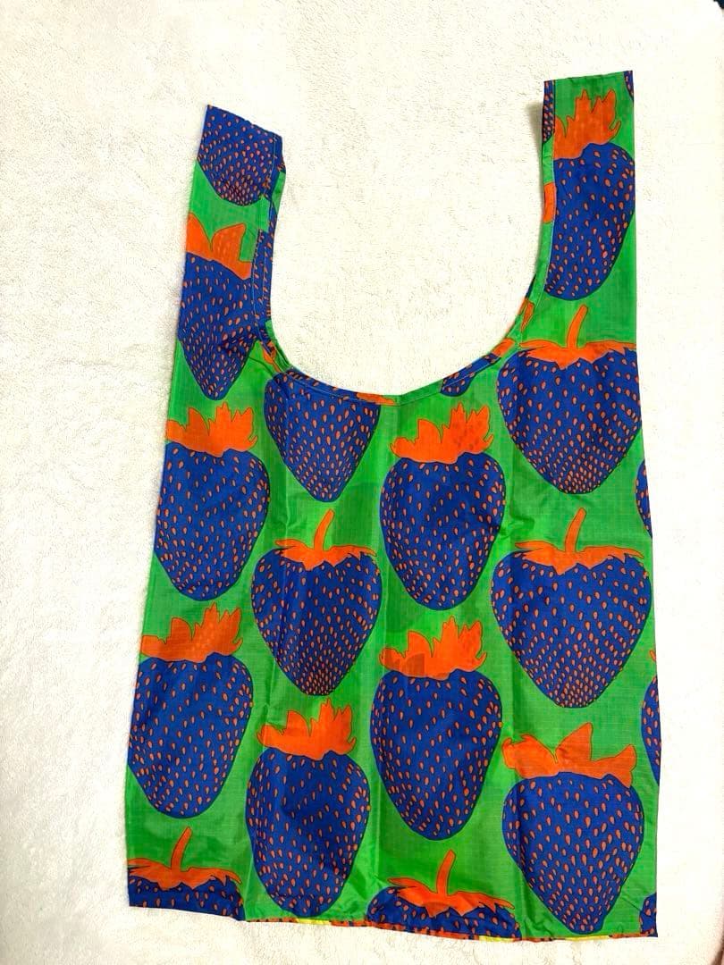 BAGGU エレクトリックストロベリー　リバースフラワー　巾着付　エコバッグ