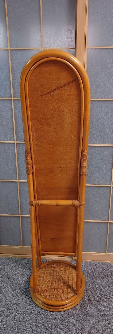 ラタンフレーム 回転式 スタンドミラー 姿見鏡 全身鏡 回転鏡 回転ミラー