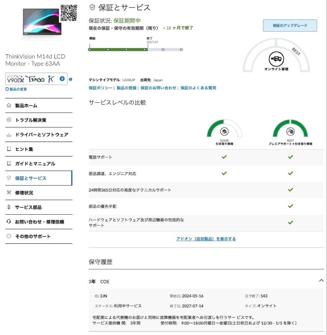 Lenovo ThinkVision M14d 付属品一式、メーカー保証あり