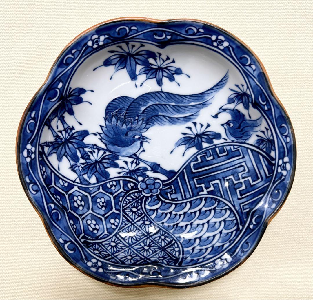 英祥窯祥瑞花鳥文＆龍峰窯山水花草人物＆洋風機関車文＆玄昌窯山水文　染付皿小鉢4個