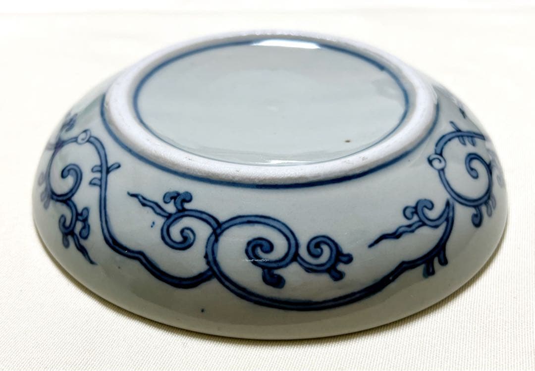 英祥窯祥瑞花鳥文＆龍峰窯山水花草人物＆洋風機関車文＆玄昌窯山水文　染付皿小鉢4個