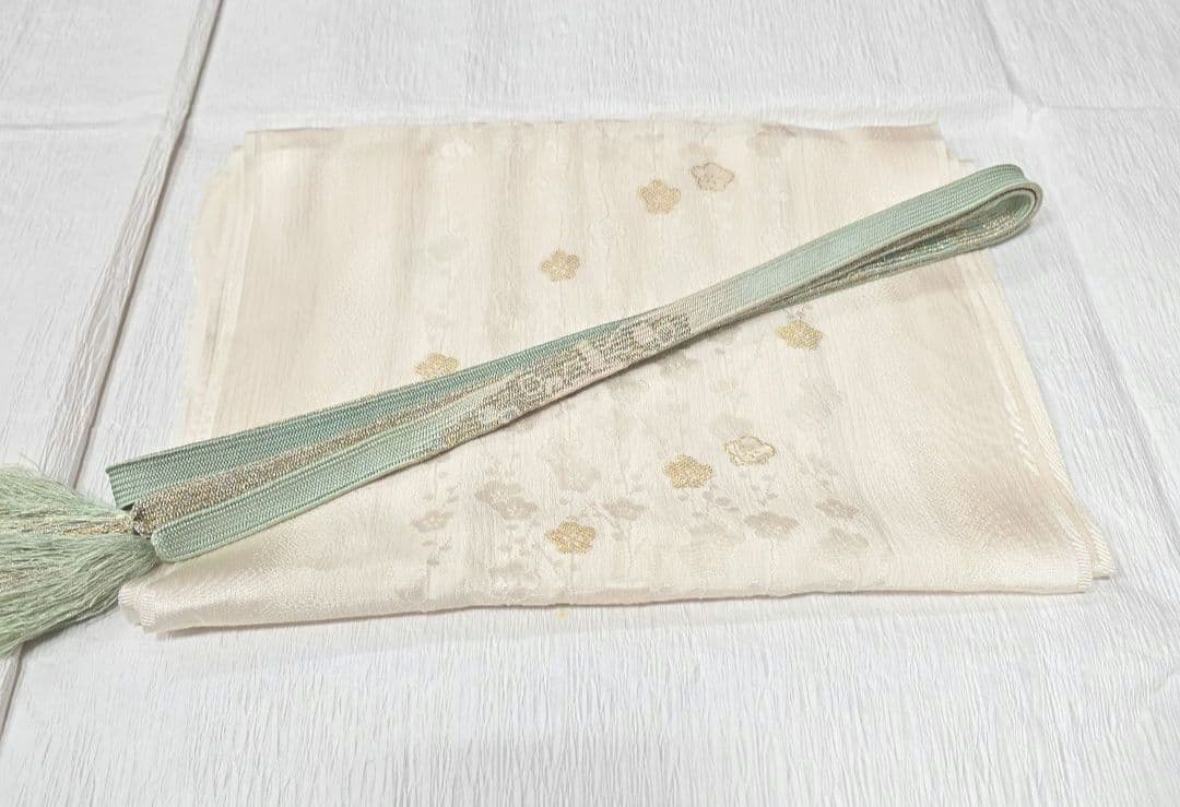 ペールオレンジ草花訪問着と袋帯・帯揚げ帯締めの4点フルセット