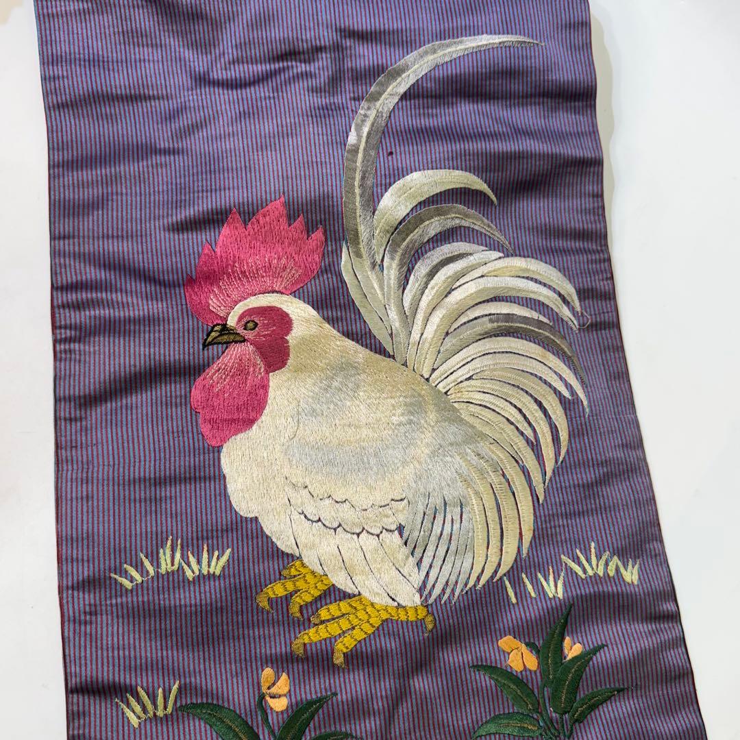 ぬ*ぬ様 アンティーク　刺繍　名古屋帯　刺繍帯　正絹　鶏　ひよこ　花