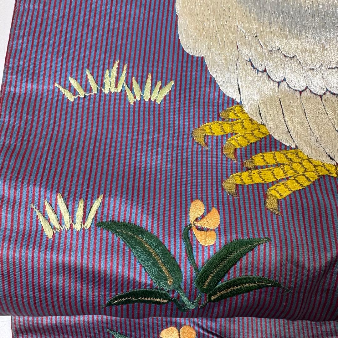 ぬ*ぬ様 アンティーク　刺繍　名古屋帯　刺繍帯　正絹　鶏　ひよこ　花