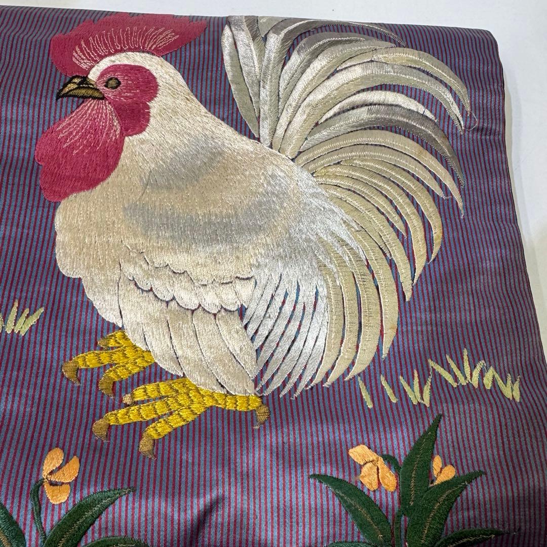 ぬ*ぬ様 アンティーク　刺繍　名古屋帯　刺繍帯　正絹　鶏　ひよこ　花