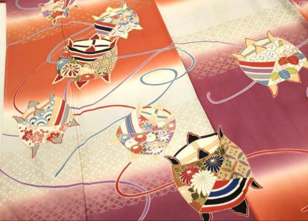 振袖フルセット6点サイズＬ糸巻文　暈し染め　金彩　正絹