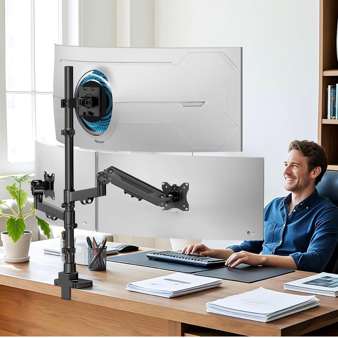 モニターアーム　3画面　17~49インチ対応　ガス圧式　耐荷重20kg VESA