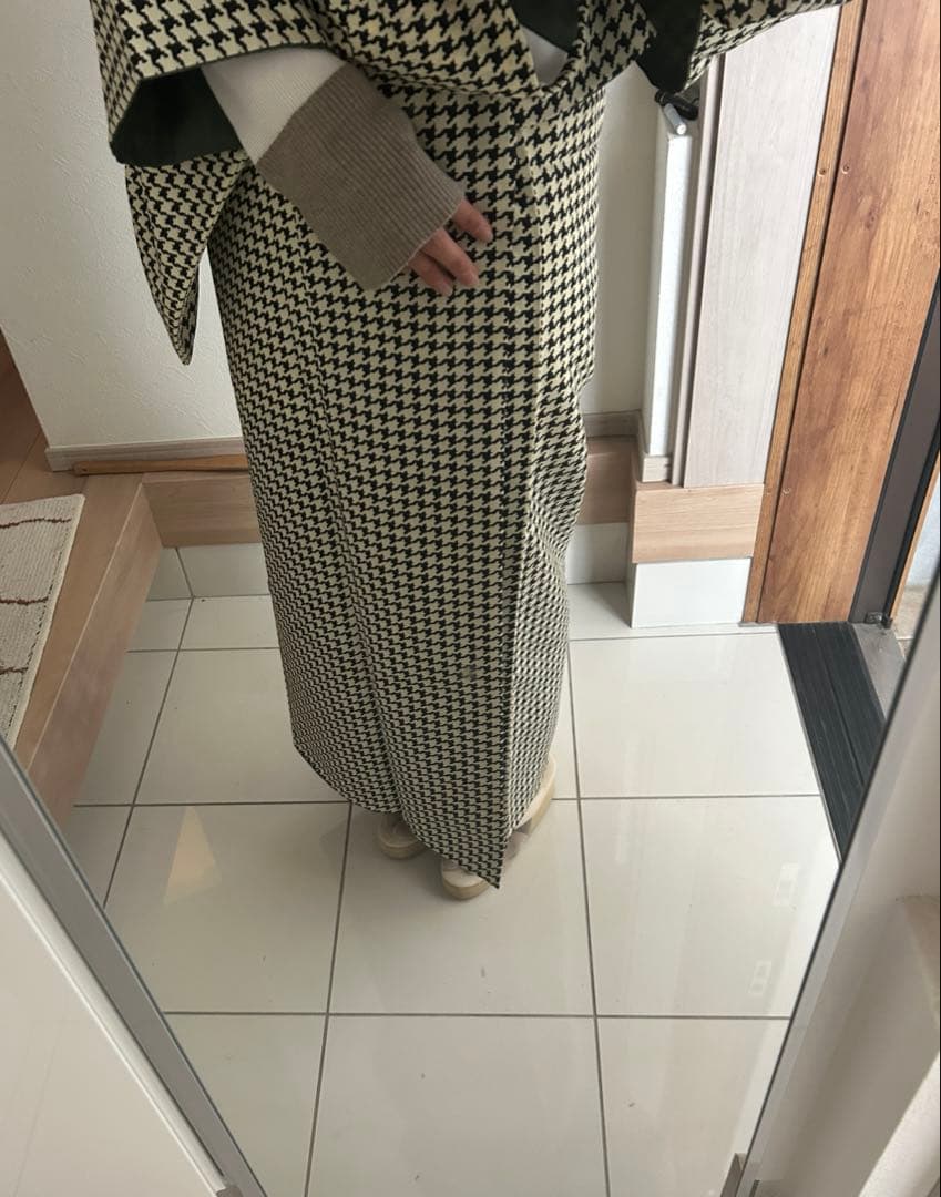 きものやまと ポリエステル着物 千鳥格子 Sサイズ 広衿 袷