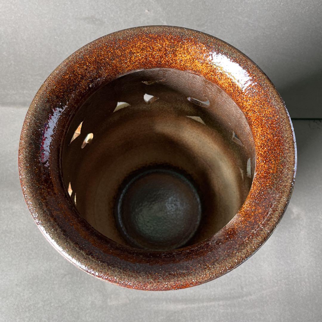 信楽焼傘立て  茶釉唐草 高さ４５cm