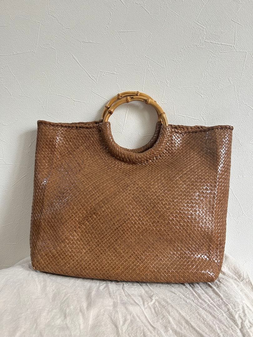 ヨーガンレール　本革　バンブーハンドル ブラウン バッグ