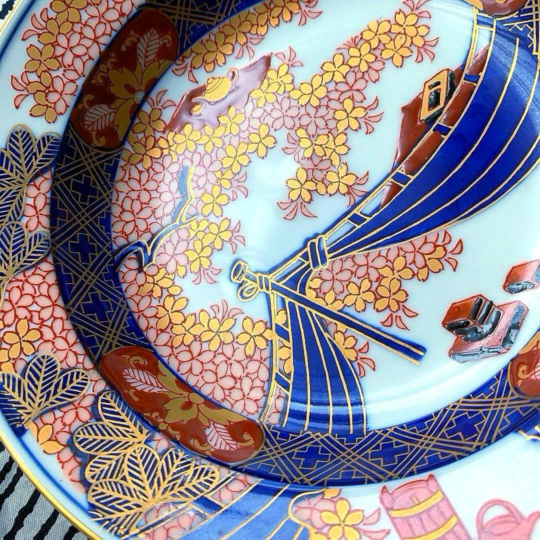 有田焼　伝統工芸士　緒方松右衛門作　金彩深皿5客未使用美品16×3.8大幅値下げ