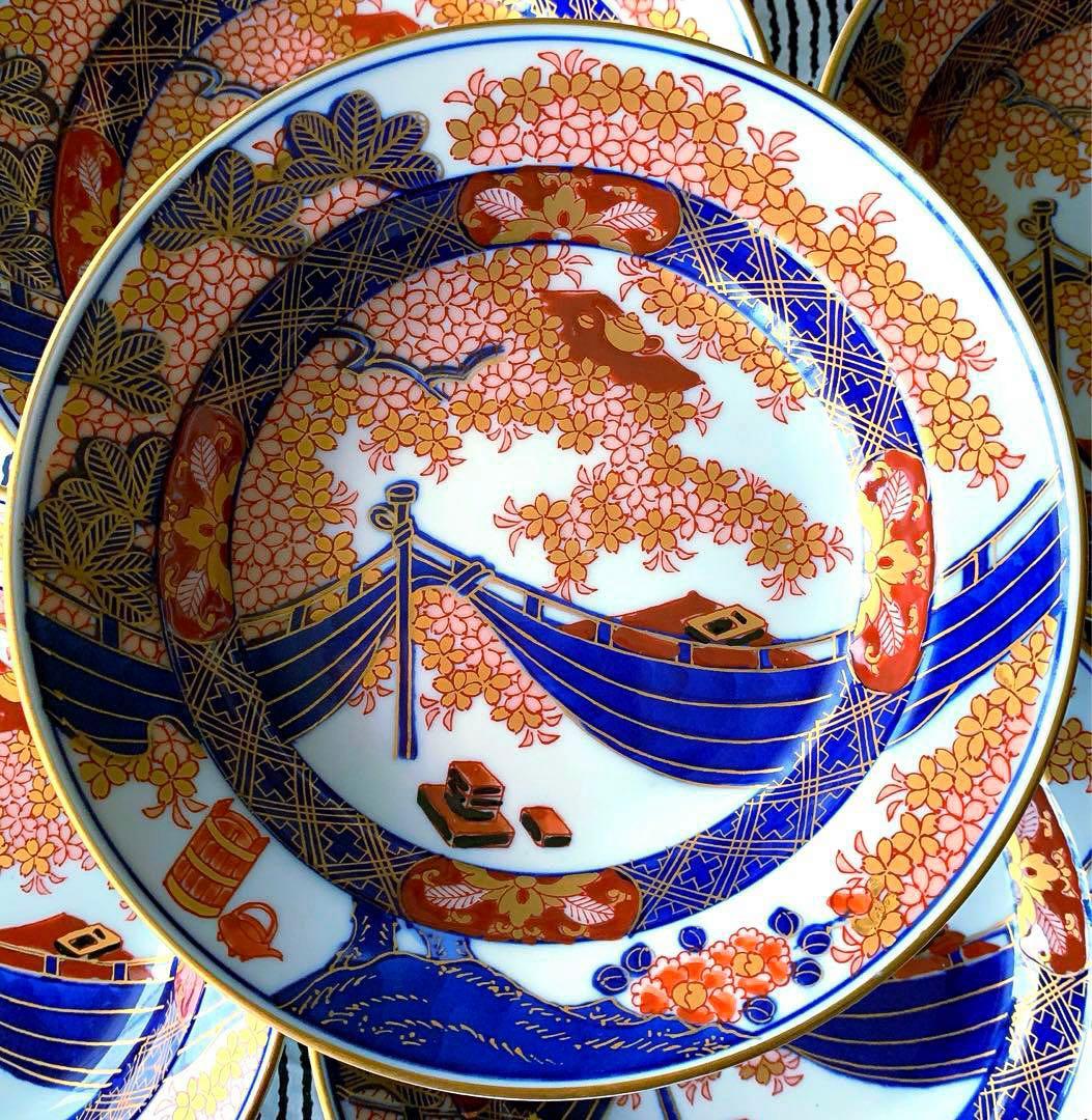 有田焼　伝統工芸士　緒方松右衛門作　金彩深皿5客未使用美品16×3.8大幅値下げ