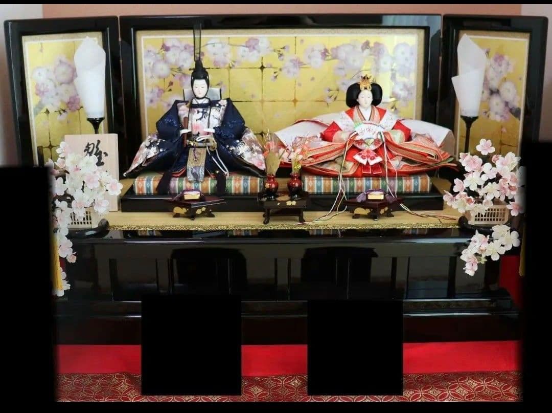 親王飾り用　押花屏風（生花押花・金箔）