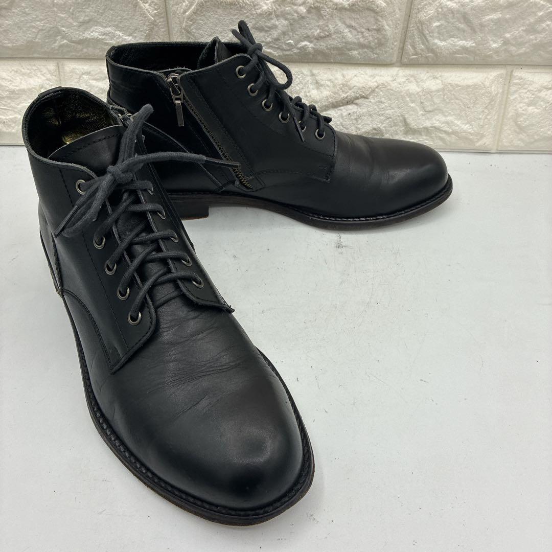 【良品】パドローネ レースアップブーツ サイドジップ 41 ブラック レザー