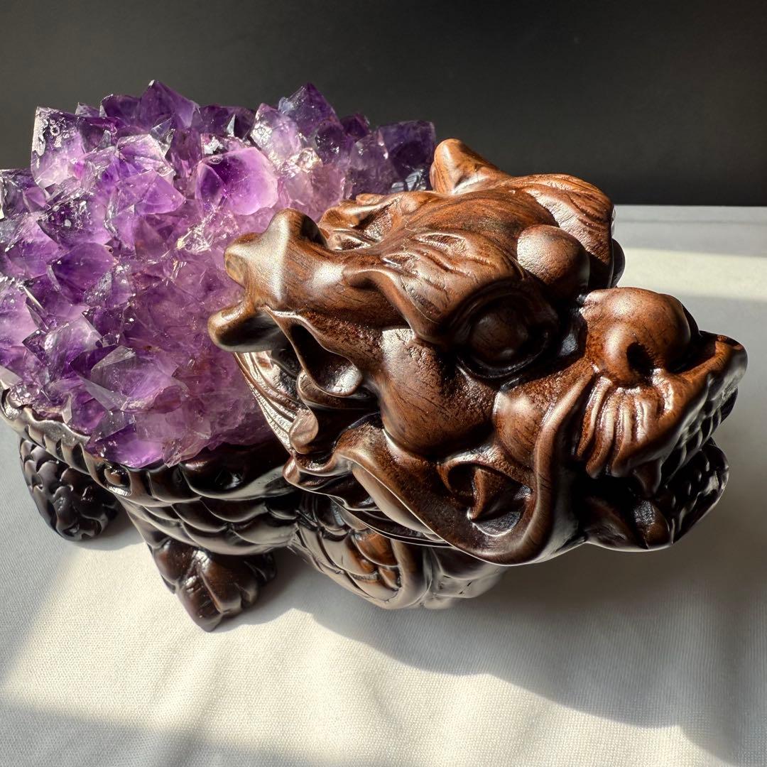 美品❣️天然石 アメジストの原石　クラスター　ロングイ台座付きNO.020412