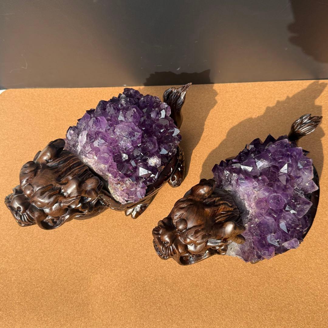 美品❣️天然石 アメジストの原石　クラスター　ロングイ台座付きNO.020412