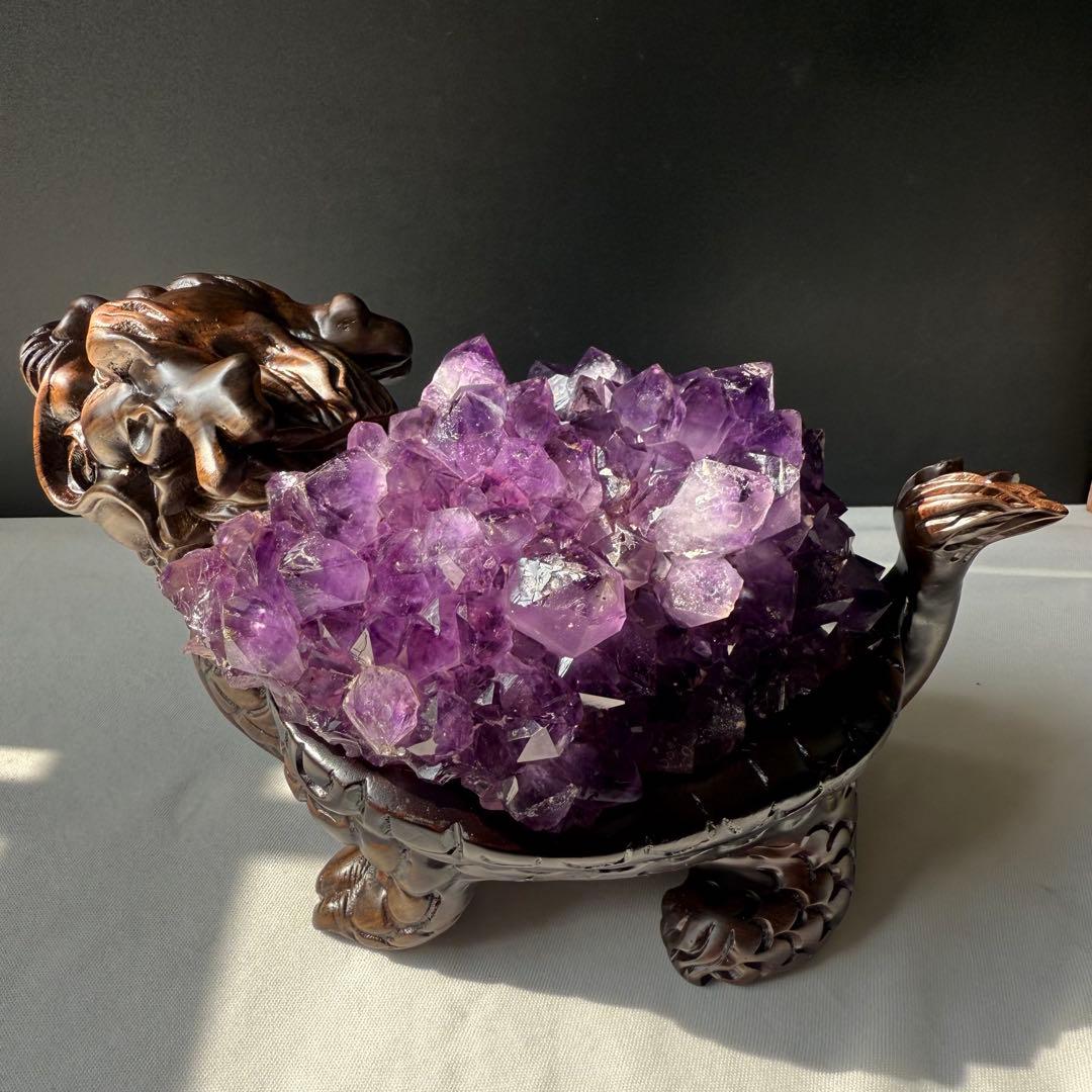 美品❣️天然石 アメジストの原石　クラスター　ロングイ台座付きNO.020412