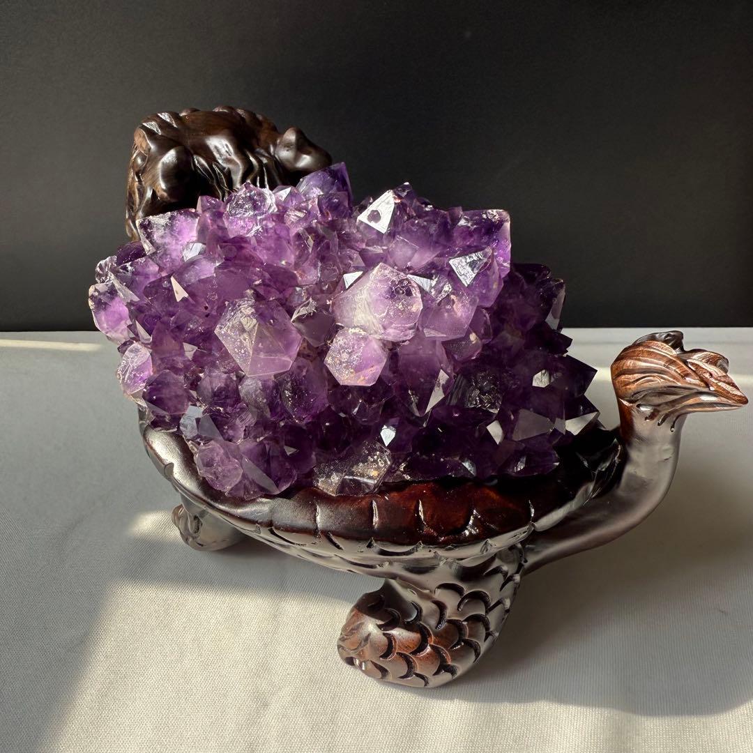 美品❣️天然石 アメジストの原石　クラスター　ロングイ台座付きNO.020412