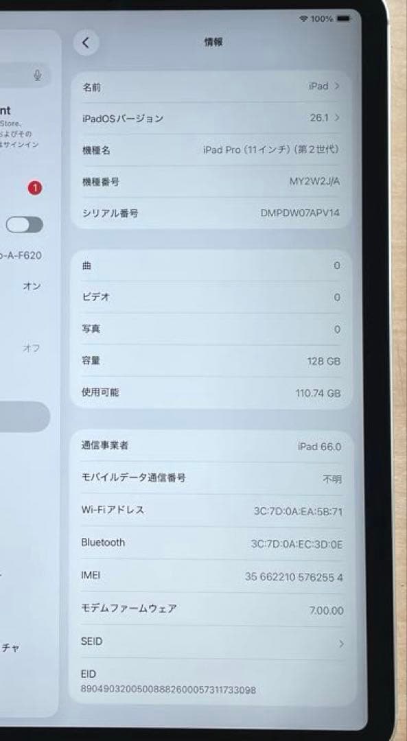 iPad Pro 11インチ　第2世代　シルバー　128GB A2230 美品