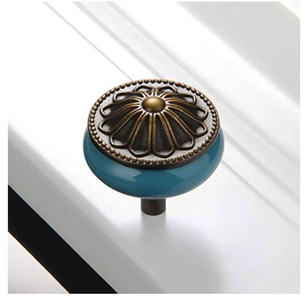 1点のみ❗️ヴィンテージセラミックノブハンドル　キャビネットノブ　ブルー