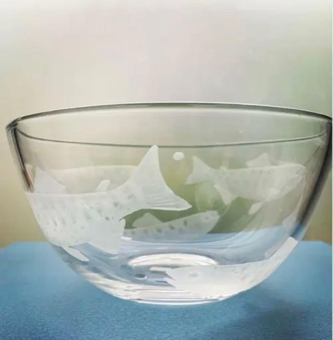 【彫刻部分は作家手作り】 ヤマメ鉢　魚エッチング ガラスボウル